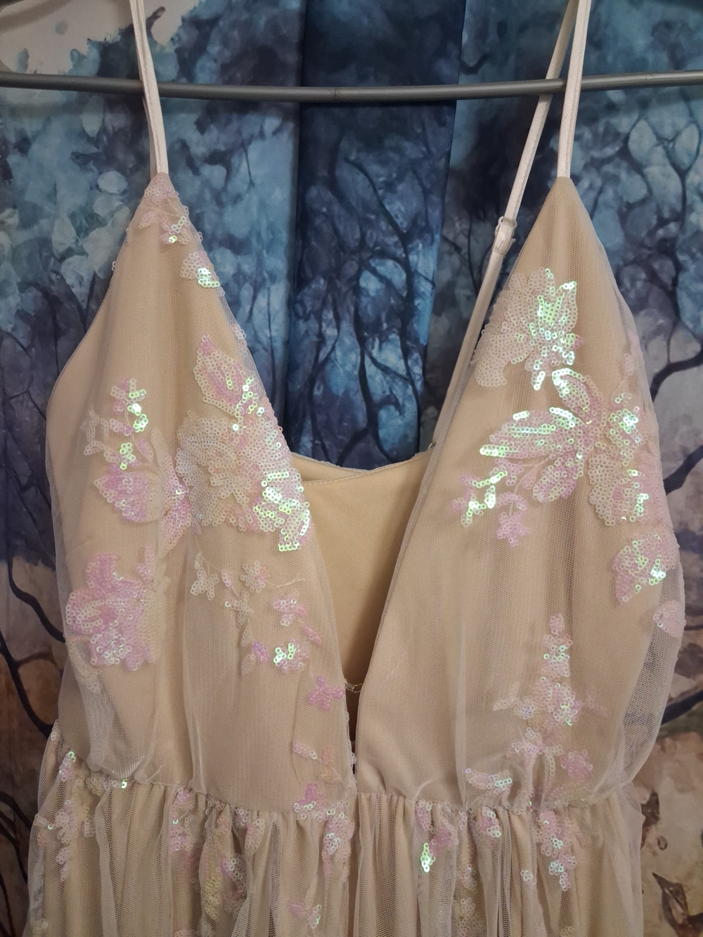 Champagne Sequin Floral Mesh Dress - Southern Fried Chicks